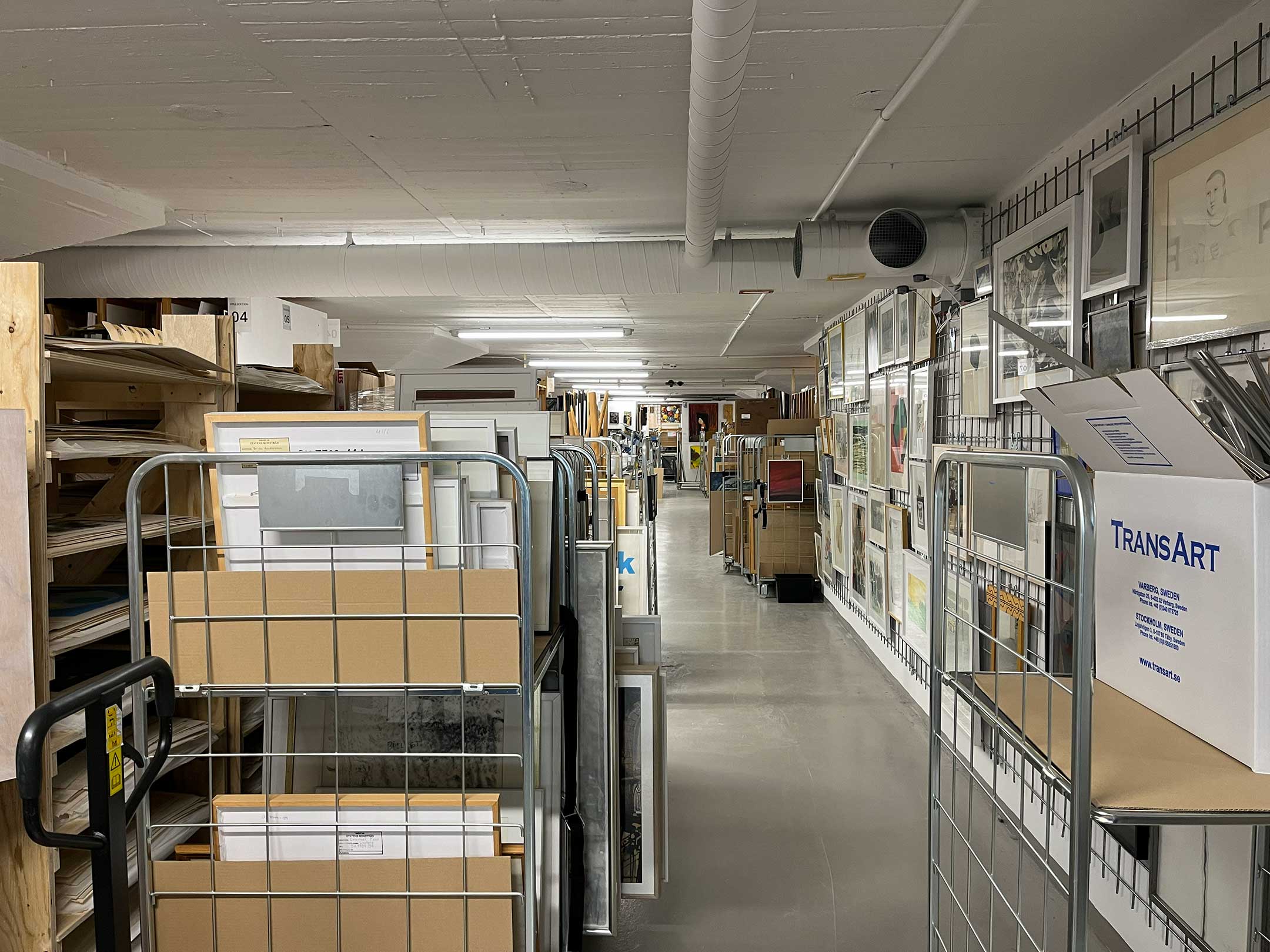 Artworks stored in the collection storage facility at Statens konstråd, Sweden's Public Art Agency.